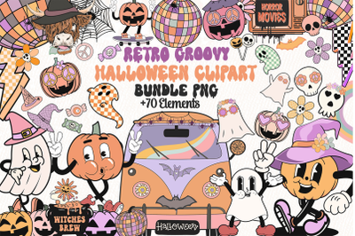 Retro Groovy Halloween Clip Art Bundle
