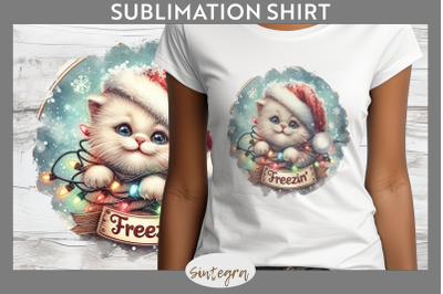Christmas Vintage Freezin&#039; Cat Entangled T-shirt Sublimation