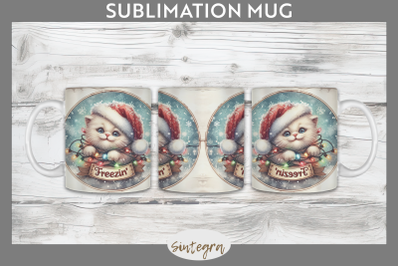 Christmas Vintage Freezin&#039; Cat Entangled Mug Wrap Sublimation