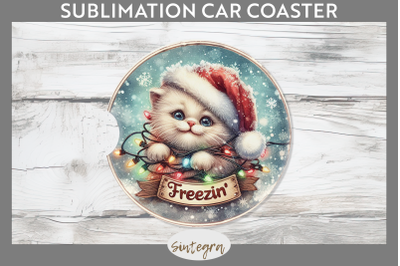 Christmas Vintage Freezin&#039; Cat entangled Car Coaster Sublimation