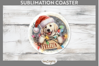 Christmas Vintage Freezin&#039; Lab Entangled Round Coaster Sublimation