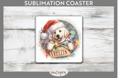 Christmas Vintage Freezin&#039; Lab Entangled Square Coaster Sublimation