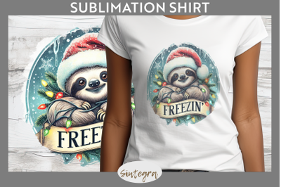 Christmas Vintage Freezin&amp;&23;039; Sloth Entangled T-shirt Sublimation