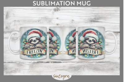 Christmas Vintage Freezin&#039; Sloth Entangled Mug Wrap Sublimation