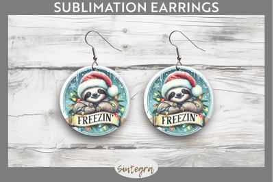 Christmas Vintage Freezin&amp;&23;039; Sloth Entangled Round Earrings Sublimation