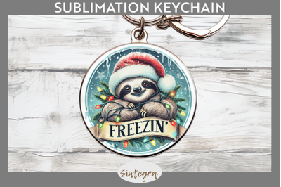 Christmas Vintage Freezin&amp;&23;039; Sloth Entangled Round Keychain Sublimation