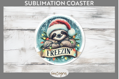 Christmas Vintage Freezin&#039; Sloth Entangled Round Coaster Sublimation