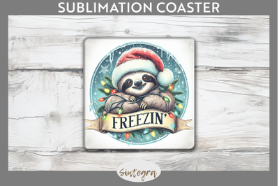 Christmas Vintage Freezin&#039; Sloth Entangled Square Coaster Sublimation