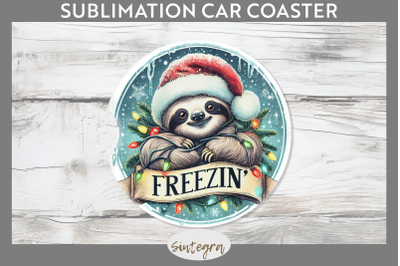 Christmas Vintage Freezin&#039; Sloth Entangled Car Coaster Sublimation