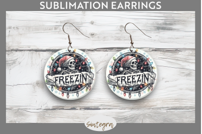 Christmas Freezin&#039; Skeleton Entangled Round Earrings Sublimation