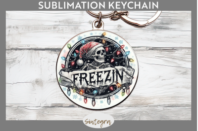 Christmas Freezin&#039; Skeleton Entangled Round Keychain Sublimation