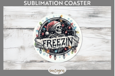 Christmas Freezin&#039; Skeleton Entangled Round Coaster Sublimation