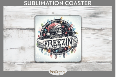 Christmas Freezin&#039; Skeleton Entangled Square Coaster Sublimation