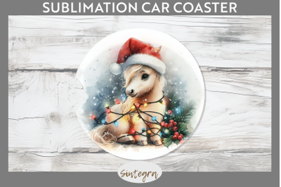 Christmas Horse Animal Entangled in Lights Car Coaster Sublimation