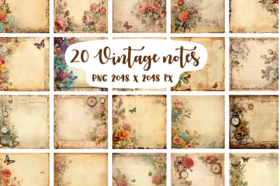 20 Vintage notes, scrapbooking cards