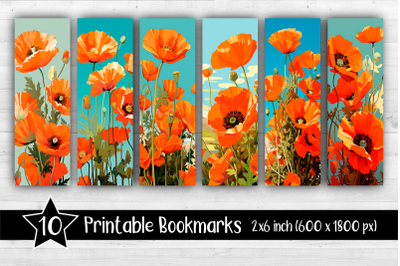 Poppies Bookmarks Printable 2x6 inch