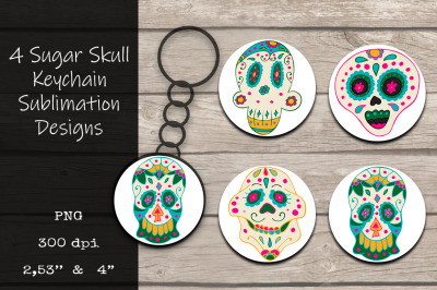 Sugar Skull Keychain Sublimation PNG Designs