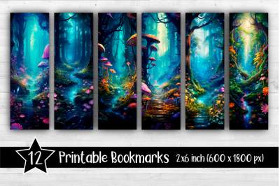 12 Magical forest Bookmarks Printable 2x6 inch