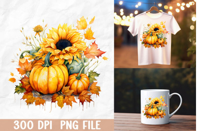 Pumpkin and Sunflower Scene