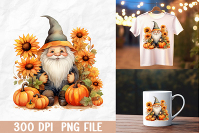 Gnome with Fall Hat and Pumpkins