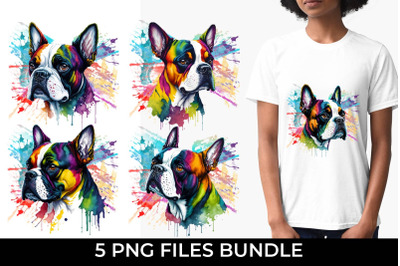 Rainbow Boston Terrier Dog Watercolor Bundle Free For Commercial Use