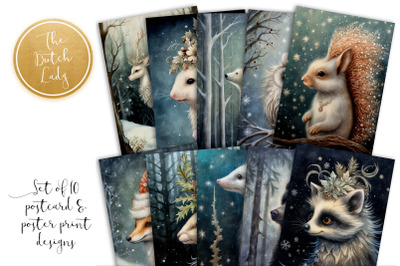 Mystical Christmas Animals Postcards &amp; Art Prints