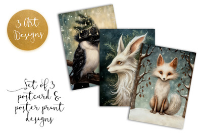Mystical Christmas Animals Mini Postcard Set