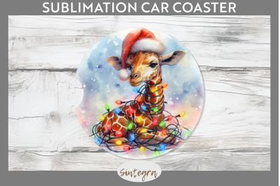 Christmas Giraffe Animal Entangled in Lights Car Coaster Sublimation