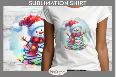 Christmas Snowman Entangled in Lights T-shirt Sublimation