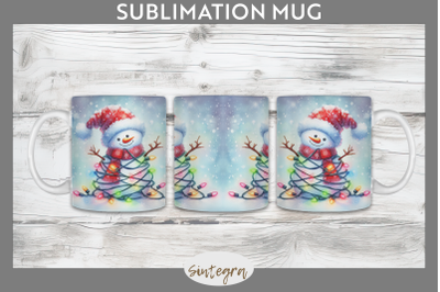 Christmas Snowman Entangled in Lights Mug Wrap Sublimation