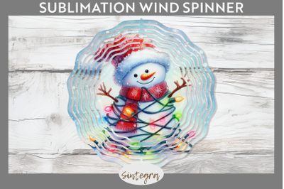 Christmas Snowman Entangled in Lights Wind Spinner Sublimation