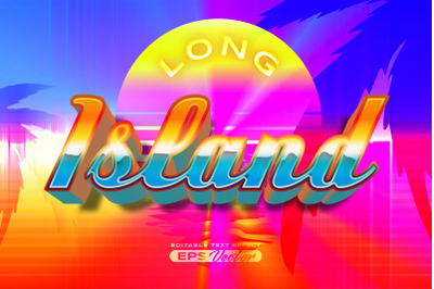 Retro text effect long island futuristic editable 80s classic style wi