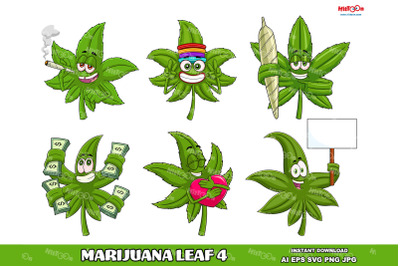 Marijuana Leaf Cartoon Mascot Characters 4