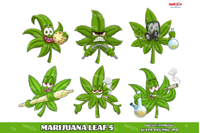 Marijuana Leaf Cartoon Mascot Characters 5