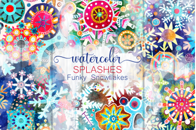 Funky Snowflake Splashes - Watercolor Backgrounds