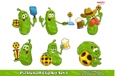 Pickleball Cartoon ClipArt Vector Set 1