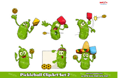 Pickleball Cartoon ClipArt Vector Set 2