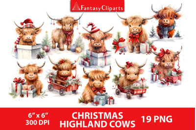 Christmas Baby Highland Cows Clipart | Winter Clip Art PNG