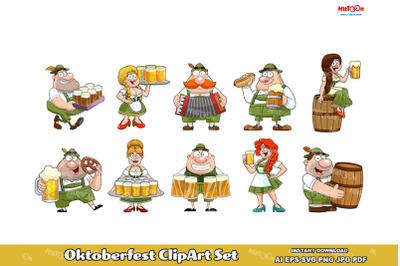 Oktoberfest People Cartoon Characters ClipArt Set