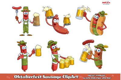 Oktoberfest Sausage Cartoon Characters ClipArt Set