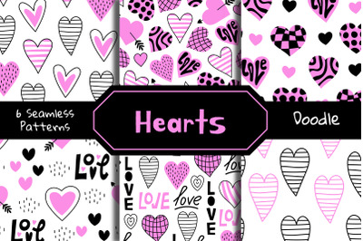 Hearts Doodle Seamless Patterns