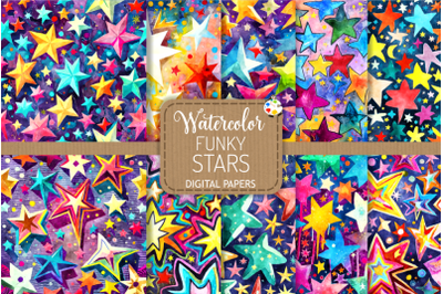 Funky Stars - Watercolor Pattern Papers