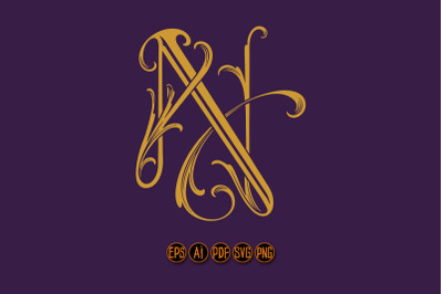Stately classic lettering N monogram logo