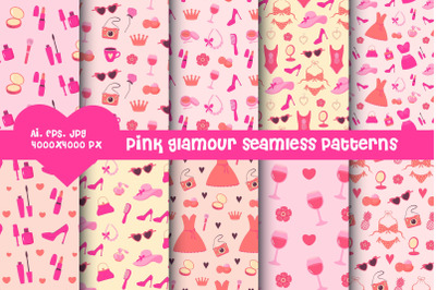 Pink glamour seamless patterns