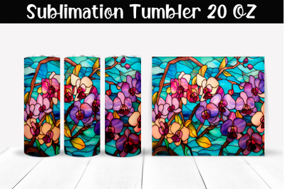 Orchids stained glass Sublimation Tumbler Wrap 20 oz