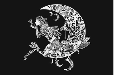 fairy on moon mandala | drawing #34