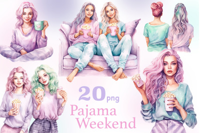 Pajama Party Girls Clipart | Lazy Day Clipart