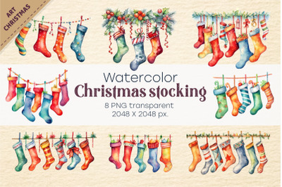 Christmas stocking garland. PNG&2C; Clipart.