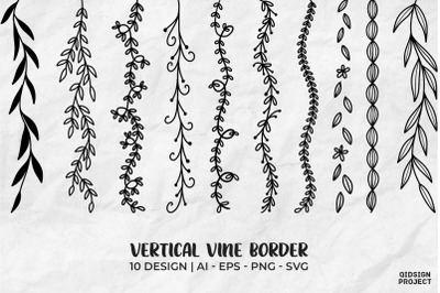 10 Vertical Vine Border, Decorative Element, Doodle Border