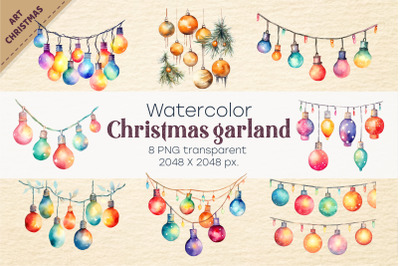 Christmas garland with balls. PNG, Clipart.
